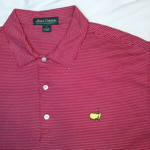 Amen Corner Masters Polo 100% Pima Cotton. Sz Large. Red Small White Stripes.